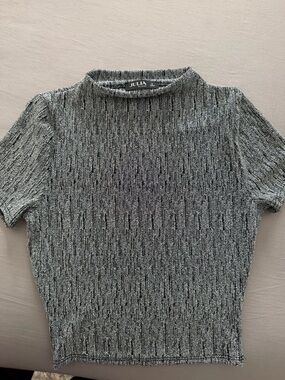 Julia Metallic Gray Short-Sleeve Knit Crop Top